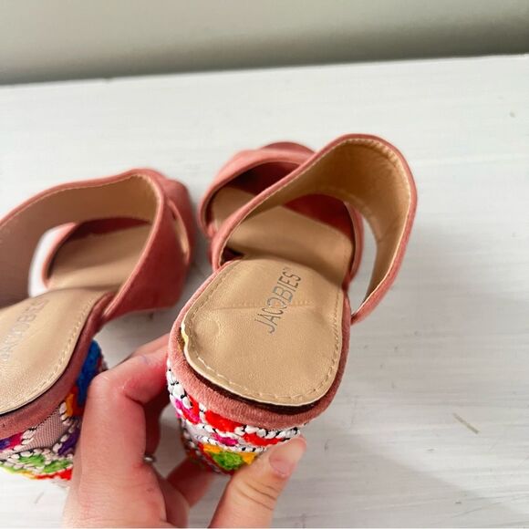 Jacobies Rose Velvet Slip On Heel Sandal Colorful Embroidered Strappy Event - 7 - Picture 6 of 9